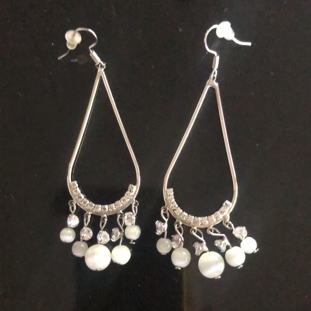 Large teardrop pearl dangle earrings